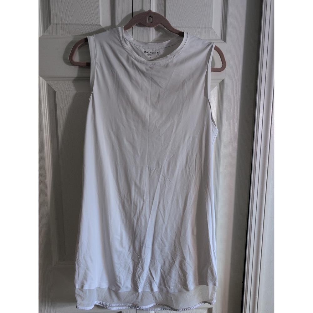Athleta Dress S White Sunlover UPF 50+ Athletic Shirtdress Mesh Hem Sleeveless